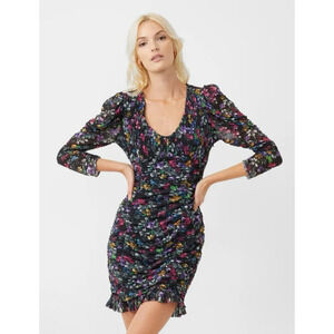 French Connection Long Sleeve Floral Mini Dress Black Size 2 New